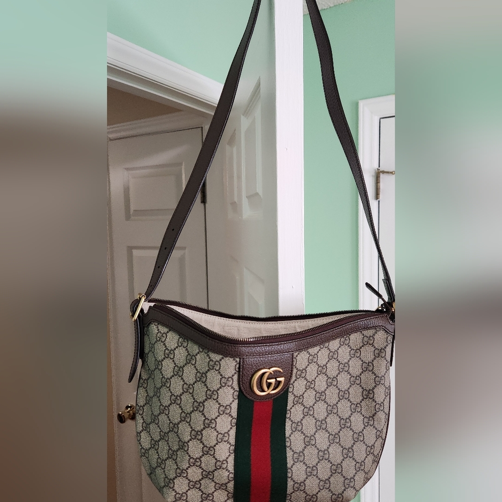 Gucci Ophidia GG Patterned Bag W/Red & Green Stripe 13X9